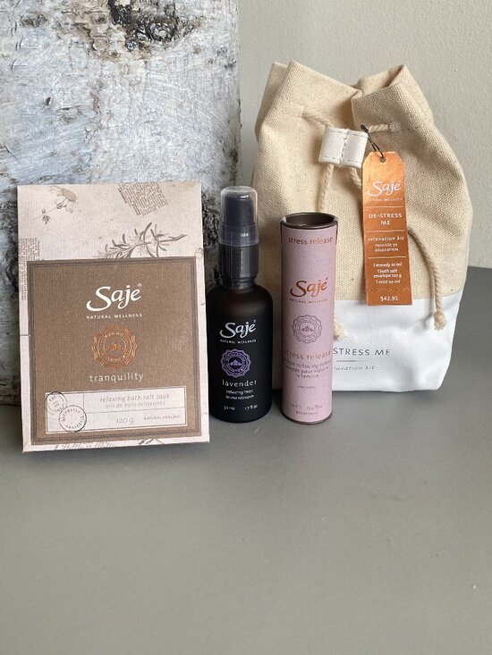 Saje Other - NWT Saje Natural Well De-Stress Me Relaxation Kit Bath Salt Spray Roll-On Gift